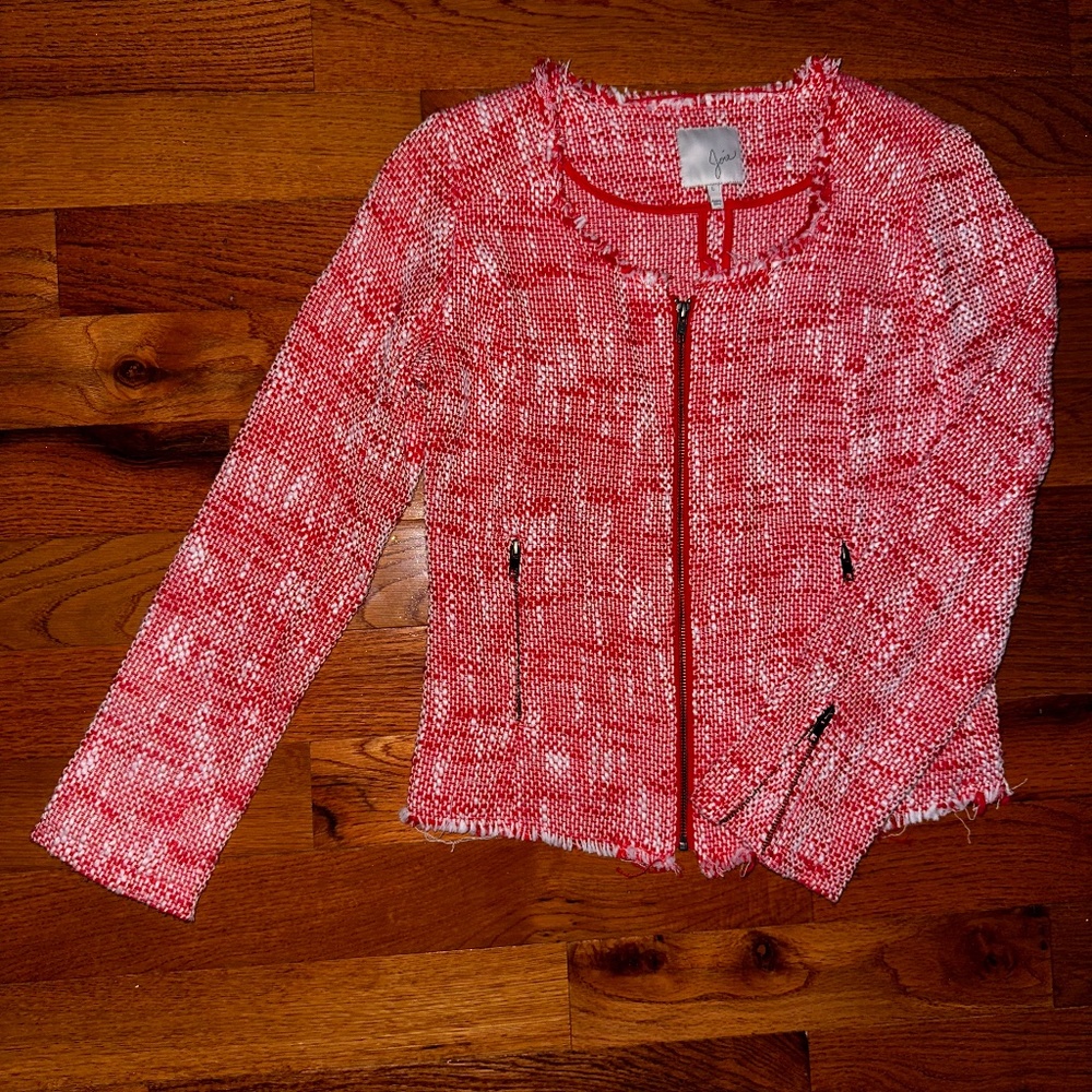 Joie Coral Red and White Jacket With Zip Sleeves size Large